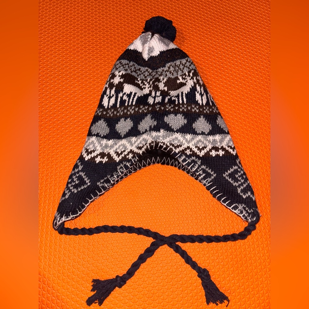 Knit Earflap Hat with Deer Pattern